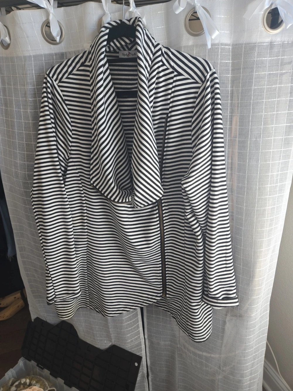 Striped Black & White Open-Front Blazer Jacket